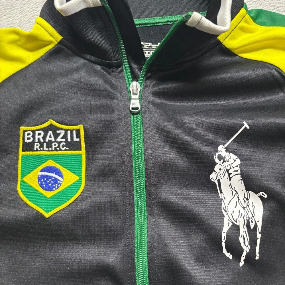 Polo Ralph Lauren Track Jacket Youth XL Full Zip Fleece Big Pony‎ Brazil Y2K